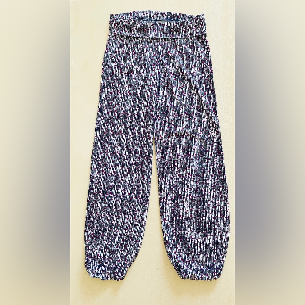 Helen Jon Stretchy Pants Mandalay Women's XS Fold-Over Beach Stretch USA Blue